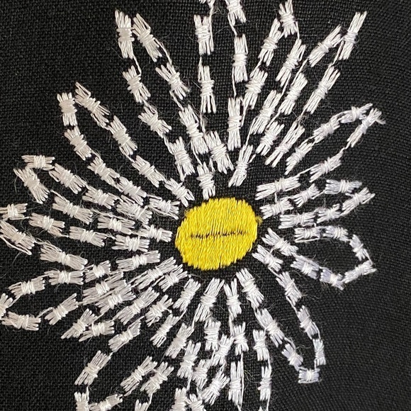 CHRISTY ALLEN LINEN EMBROIDERED FLORAL DRESS BLACK WHITE YELLOW SIZE LARGE GOTH - Picture 8 of 13